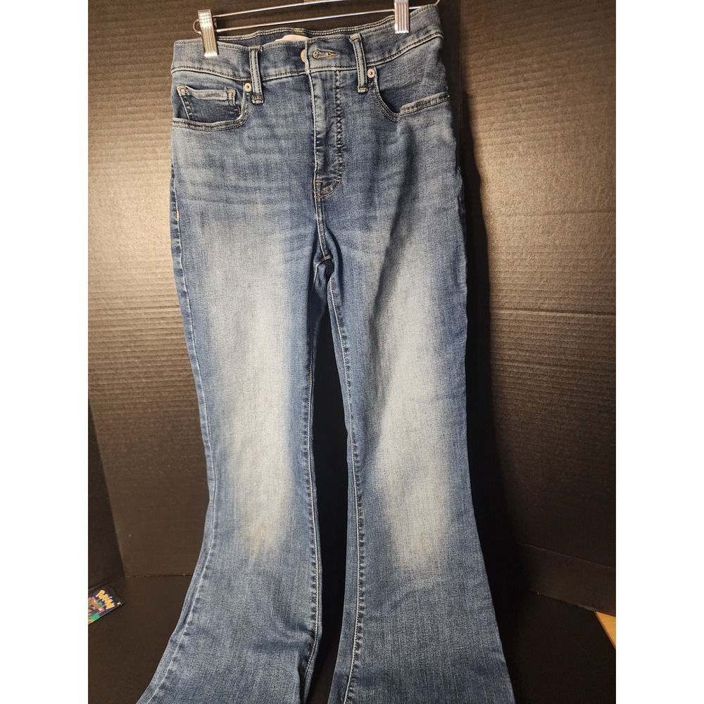 Lucky Brand Stevie High Rise Flare Jeans Blue Medium Wash Raw Hem Womens 6/28R